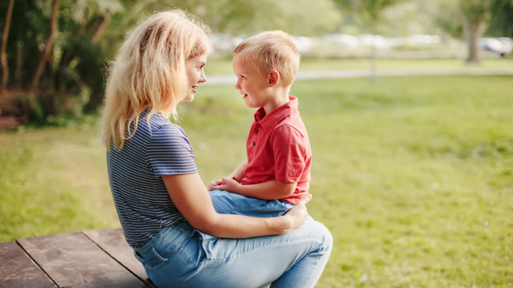 mom and child talking